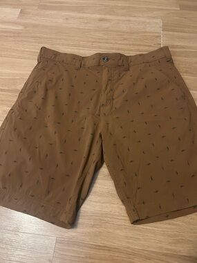 Eddie Bauer Tan-Brown Micro Print Flat Front Shorts